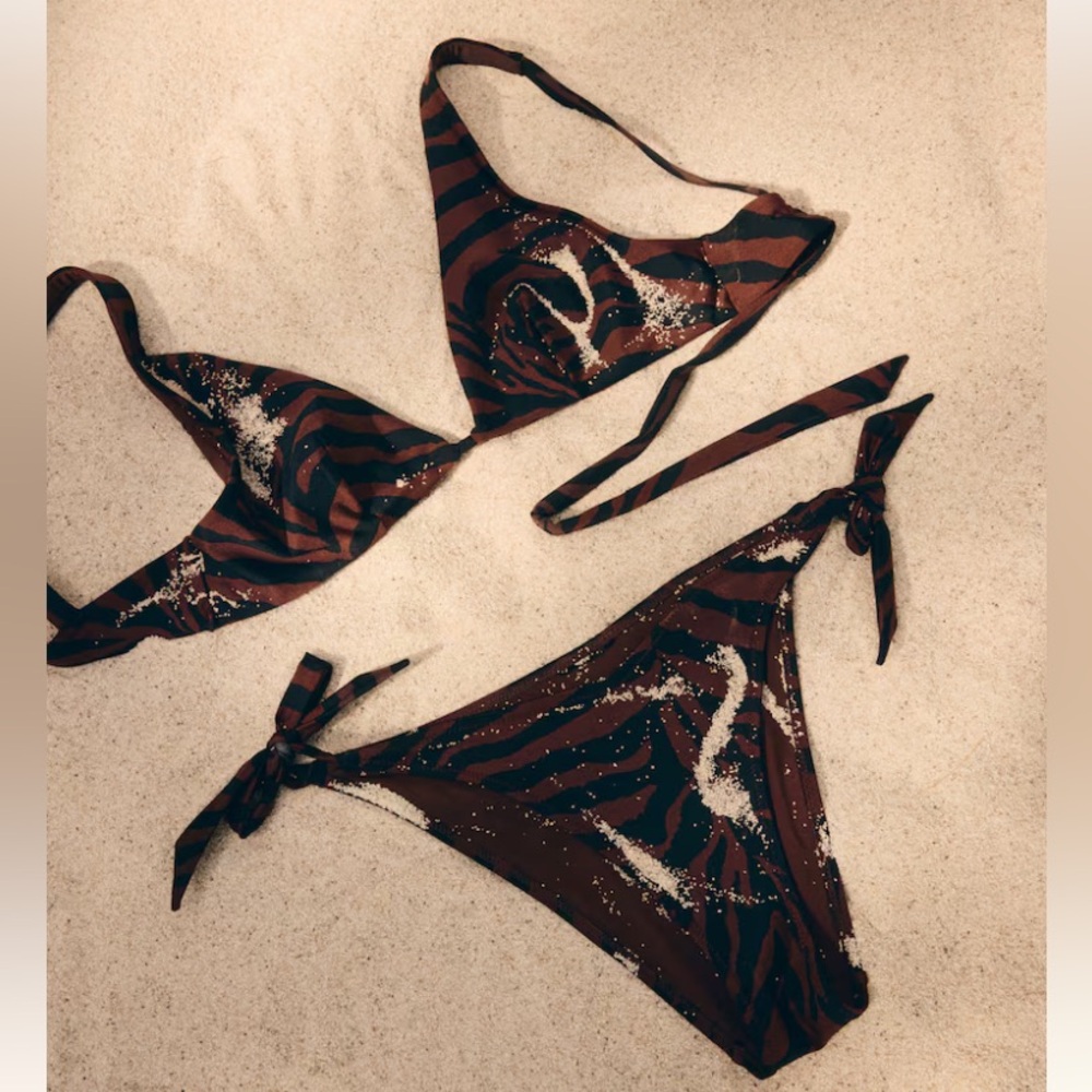 H&M Brown zebra print bikini set - top M bottom L NWT